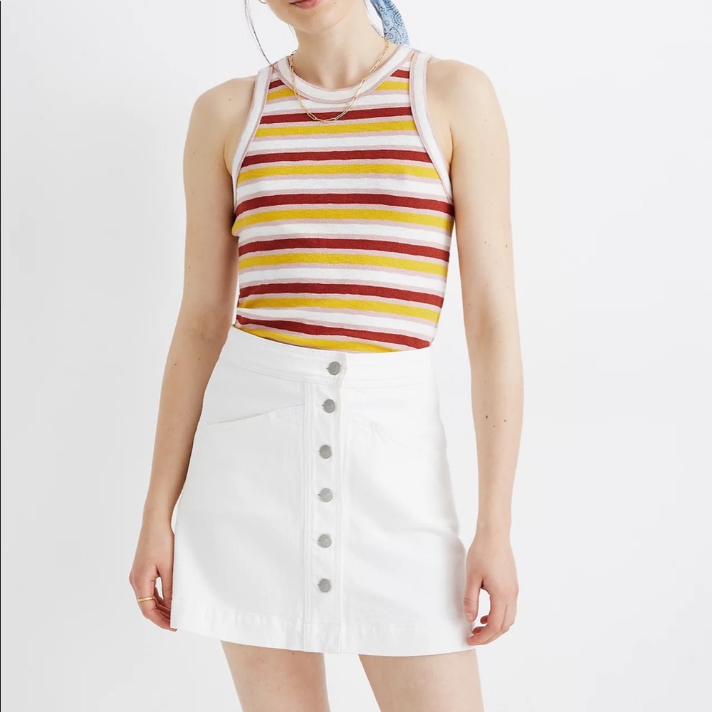 Madewell Stretch Denim A-Line Mini Skirt in Tile White: Button-Front Edition